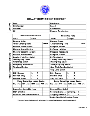 Escalator Data Sheet Checklist