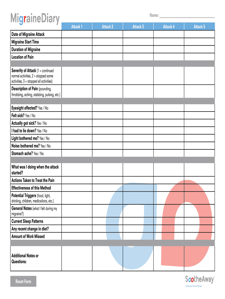 printable migraine diary worksheets Preview on Page 1