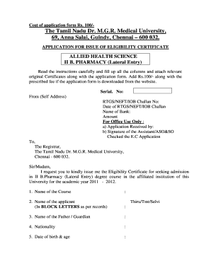 Tamil Nadu Eligibility Certificate Application