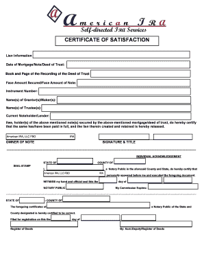 Certificate of Satisfaction for Mortgage Release