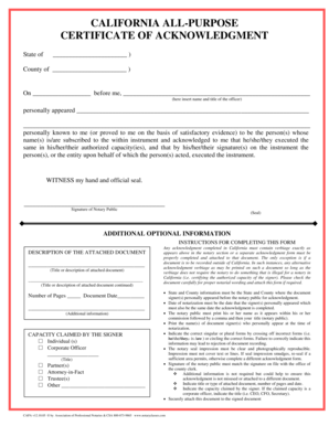 California Certificate of Acknowledgment