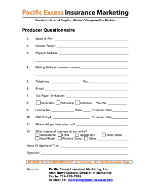 Producer Questionnaire