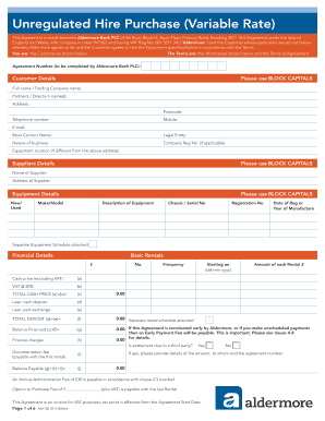 Aldermore Unregulated Hire Purchase Agreement