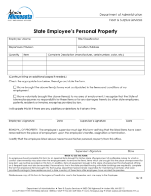 State Employee Personal Property Form