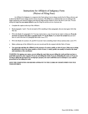 Affidavit of Indigency for Divorce