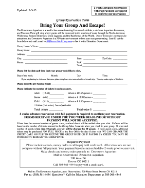 Downtown Aquarium Group Reservation Form
