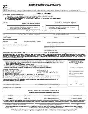 Texas Disabled Person Identification Placard Application