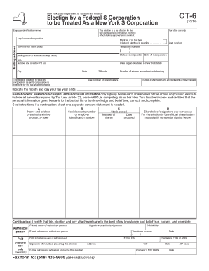 New York S Corporation Election Form CT-6
