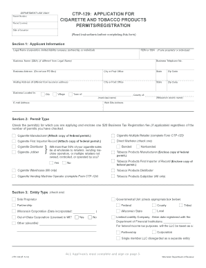 Wisconsin Cigarette and Tobacco Products Permit Application