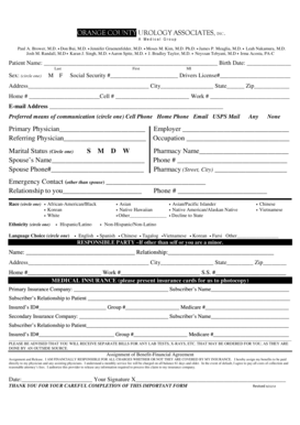 Orange County Urology Patient Information Form