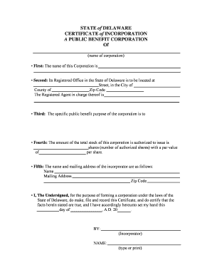 Certificate of Incorporation for Public Benefit Corporation