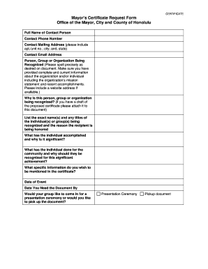 Mayor's Certificate Request Form