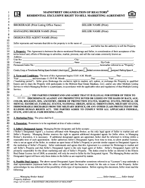 Residential Exclusive Right to Sell Marketing Agreement