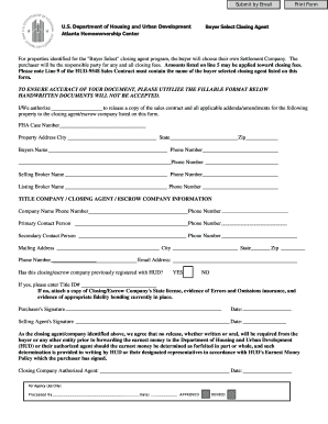 HUD Buyer Select Closing Agent Form