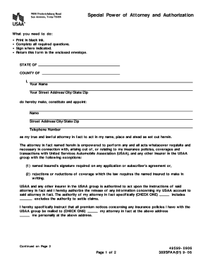 Special Power of Attorney for USAA Insurance
