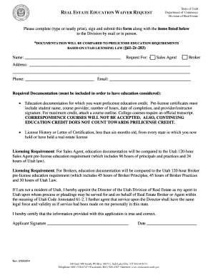 Utah Real Estate Education Waiver Request