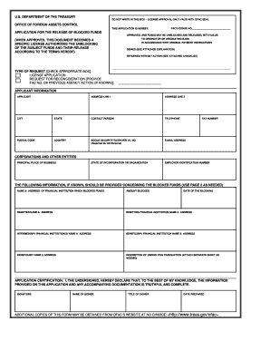 US OFAC Application for Release of Blocked Funds