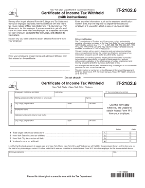 New York State Certificate of Income Tax Withheld