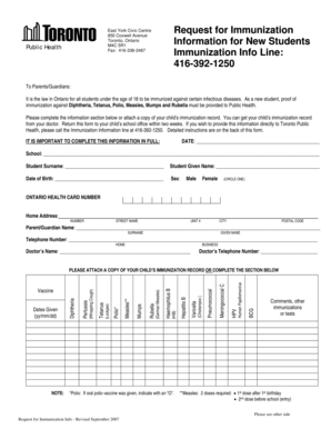 Request for Immunization Information for New Students