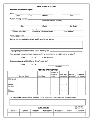 ROP Job Application Form