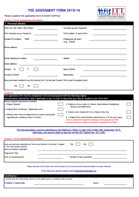 Fee Assessment Form 2015/16