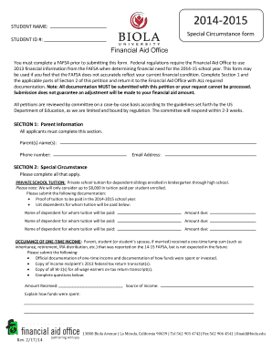 Special Circumstance Financial Aid Form
