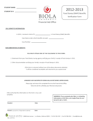 Food Stamp Benefits Verification Form