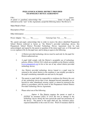 Pequannock School District Technology Device Agreement