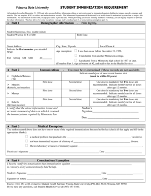 Winona State University Student Immunization Requirement