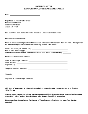 Texas Immunization Exemption Request Letter