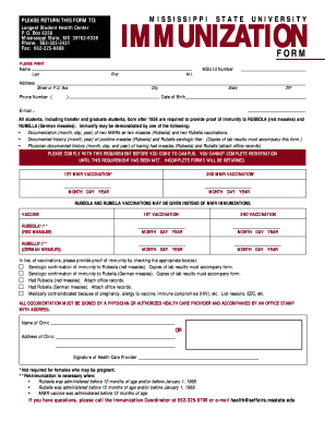 Mississippi State University Immunization Form