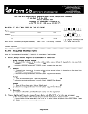 Georgia State University Immunization Form
