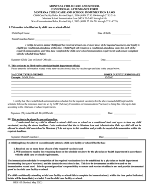 Montana Child Care and School Conditional Attendance Form