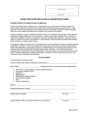 Religious Immunization Exemption Form