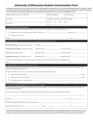 University of Minnesota Student Immunization Form