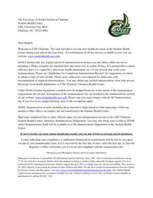 UNC Charlotte Immunization Record Form