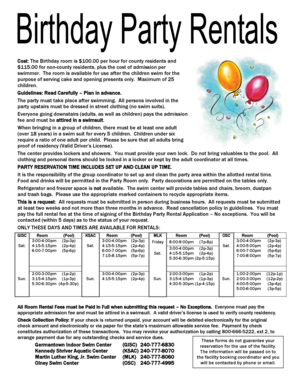 Birthday Party Rental Application