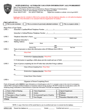 Supplemental Automatic Location Information (ALI) Worksheet
