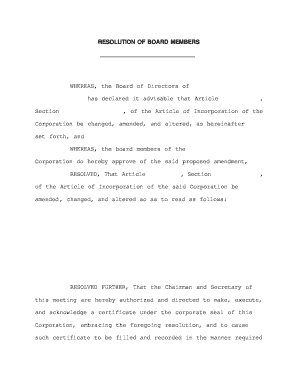Board Resolution for Amending Articles of Incorporation