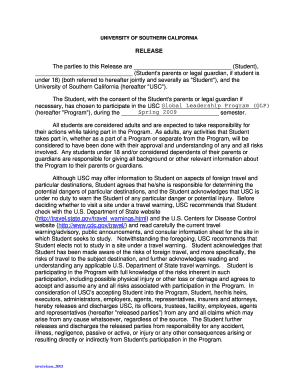 USC Student Program Release Form