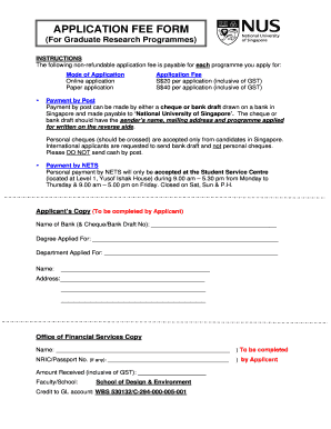 Application Fee Form for Graduate Research Programmes