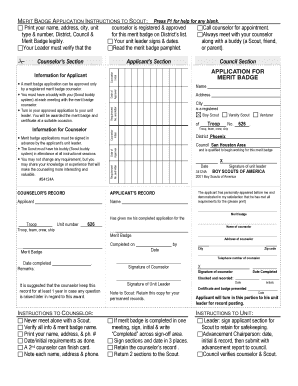 Boy Scouts Merit Badge Application