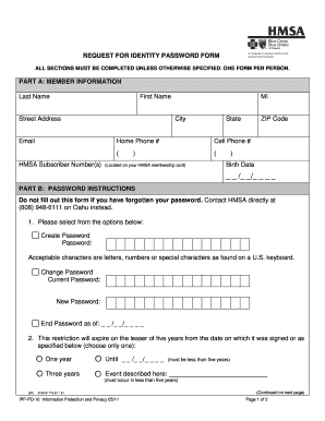 Request for Identity Password Form
