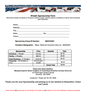 Wreath Sponsorship Form