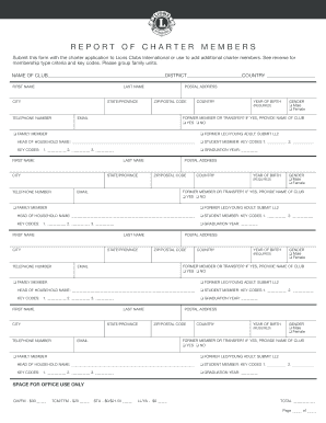 Lions Clubs International Charter Member Report Form