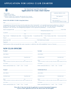 Lions Club Charter Application