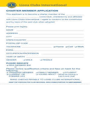 Lions Club Charter Member Application