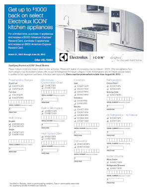 Electrolux ICON Kitchen Appliances Rebate Form