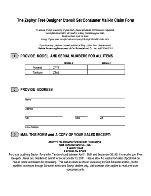 Zephyr Free Designer Utensil Set Consumer Mail-In Claim Form