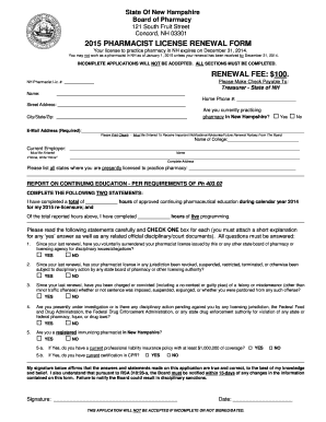 New Hampshire Pharmacist License Renewal Form